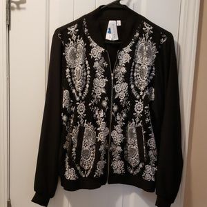 Black and tan bomber jacket